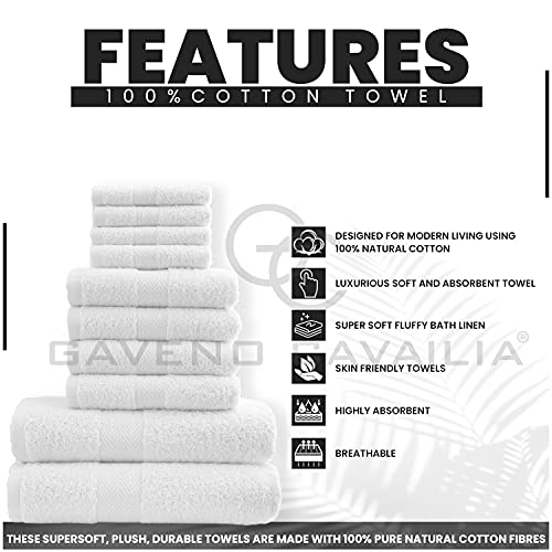 GC GAVENO CAVAILIA Juego de 10 Toallas Toronto, 450 gsm, lujosas, absorbentes, supersuaves y acogedoras, Color Blanco, pack de 10