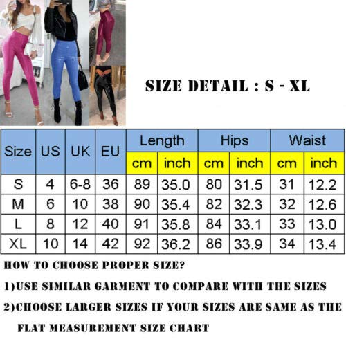 Geagodelia Pantalones de vinilo para mujer de piel sintética casual sexy de cintura alta elegante cálido otoño invierno leggings piel fitness S-XL rojo, Negro , S