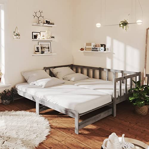 Gecheer Sofá Cama Extraíble Estructura de Sofá Cama Diseño Moderno Mobiliario Hogar Decoración Dormitorio Salón Madera Maciza de Pino Gris 2X(90x200) cm