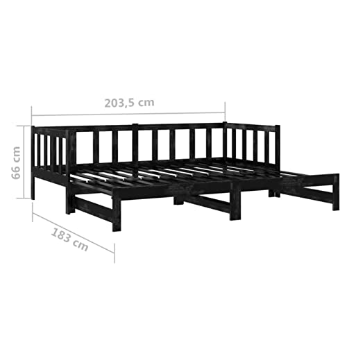 Gecheer Sofá Cama Extraíble Estructura de Sofá Cama Diseño Moderno Mobiliario Hogar Decoración Dormitorio Salón Madera Maciza de Pino Negro 2X(90x200) cm