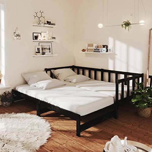 Gecheer Sofá Cama Extraíble Estructura de Sofá Cama Diseño Moderno Mobiliario Hogar Decoración Dormitorio Salón Madera Maciza de Pino Negro 2X(90x200) cm