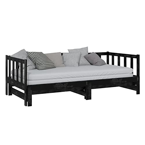 Gecheer Sofá Cama Extraíble Estructura de Sofá Cama Diseño Moderno Mobiliario Hogar Decoración Dormitorio Salón Madera Maciza de Pino Negro 2X(90x200) cm