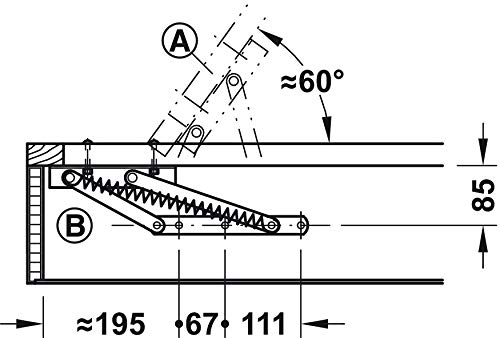 Gedotec H8900 - Herraje para cama con resorte y soporte de solapas de 60° - H8900 | Herraje de solapa con 2 muelles de tracción | Acero galvanizado | 1 juego – Bisagras para tumbonas abatibles y camas