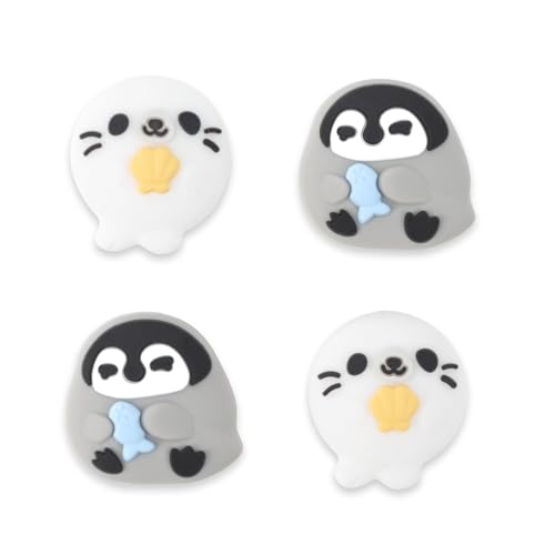 GeekShare Cute Silicone Joycon Thumb Grip Caps Kawaii Polar Animal Theme Thumbstick Caps Joystick Cover Compatible con Nintendo Switch/OLED/Switch Lite - 2 pares/4 piezas - Pingüino y sello