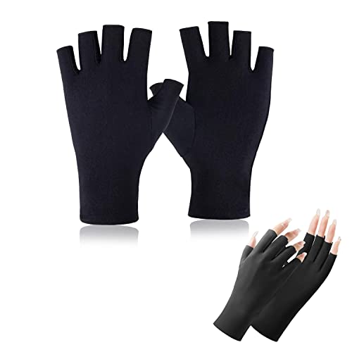 GEERDAN 1 Pare Guantes de Protección UV, Guantes anti UV, Guantes Manicura, Guantes Sin Dedos Anti UV, UV Shield Glove, Guantes de Gel para Uñas(Negro)