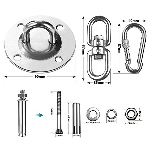 GeeRic Ganchos de Techo, Tarea Pesada 360° Girar Anclaje de Techo con 304 Acero Inoxidable,Capacidad 500Kg,Hamacas, Sillón Colgante, Sacos de Boxeo