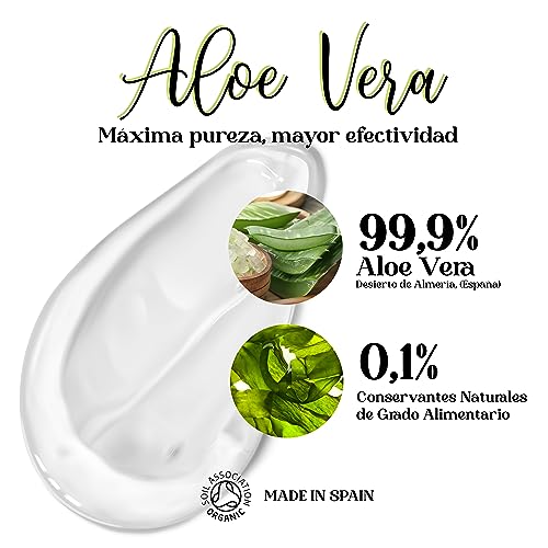 Gel de Aloe Vera 100% Puro Natural, Hidratante Corporal y Facial | After Sun After Shave Acondicionador Cabello Calmante Epilación, Cultivo Ecológico Español 1000 ml