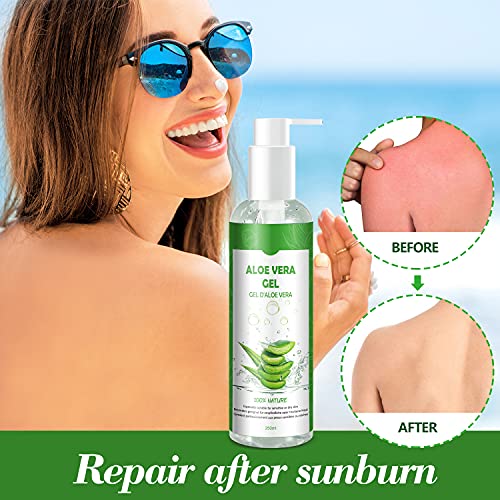 Gel de Aloe Vera 100% Puro,250 ML, Crema Natural Hidratante para Cara,Cabello y Cuerpo,Ideal para el Acné,Pieles Secas y Quemadas Solares,Calmante,Nutritiva y Antisensible| con Bomba