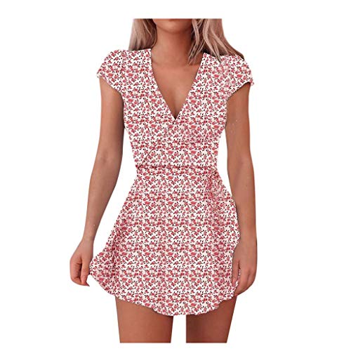 Genérico para mujer, vestido corto con volantes de talle alto, vestido bohemio de manga larga con cuello en V, vestido elegante estampado floral para primavera, verano, vestido de mujer verano chic