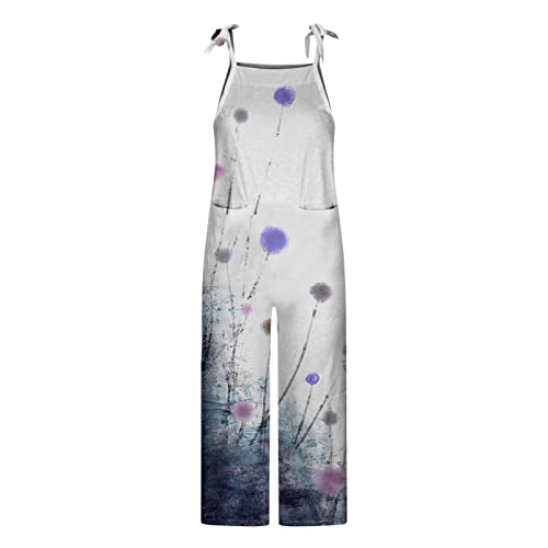 Generisch Mujeres Primavera-Verano Casual Moda Sin Mangas Pantalones Mono Estampado Floral Vendaje Bolsillos Mono Mujer Monos, morado, L