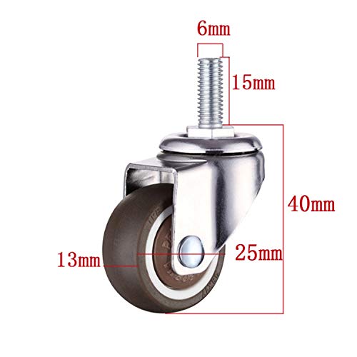 GEOCANG 4 piezas 25mm ruedas para muebles M6x15mm rosca de goma suave TPE hilo Mini ruedas de muebles Adecuado para muebles, soporte de la flor(25 mm - sin freno)