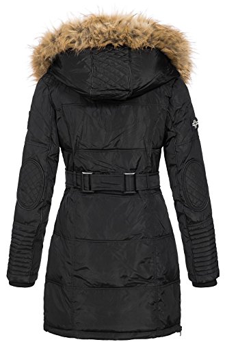 Geographical Norway BEAUTIFUL LADY - Parka cálida - Abrigo grueso con capucha de piel falsa - Chaqueta de invierno - Chaqueta larga con forro cálido - Regalo para mujer Moda casual (Negro L)