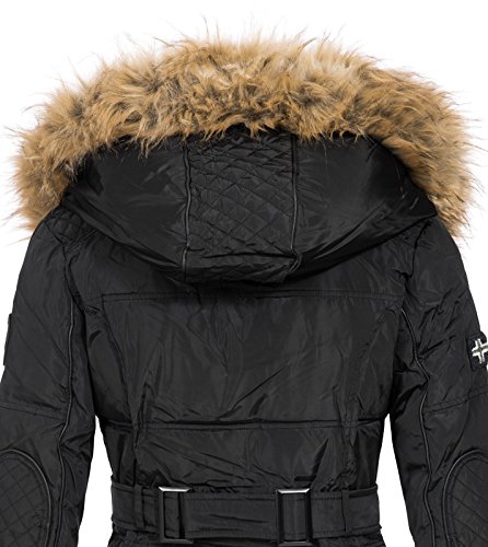 Geographical Norway BEAUTIFUL LADY - Parka cálida - Abrigo grueso con capucha de piel falsa - Chaqueta de invierno - Chaqueta larga con forro cálido - Regalo para mujer Moda casual (Negro L)