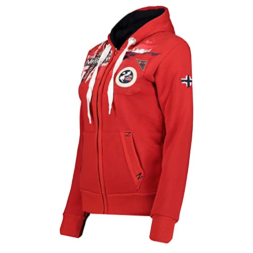 Geographical Norway Fespote Lady - Sudaderas Mujer con Capucha Y Bolsillos - Sudadera Manga Larga Chaqueta Caliente - Cremallera Jersey Mujeres Primavera Verano Otoño Invierno (Rojo L)