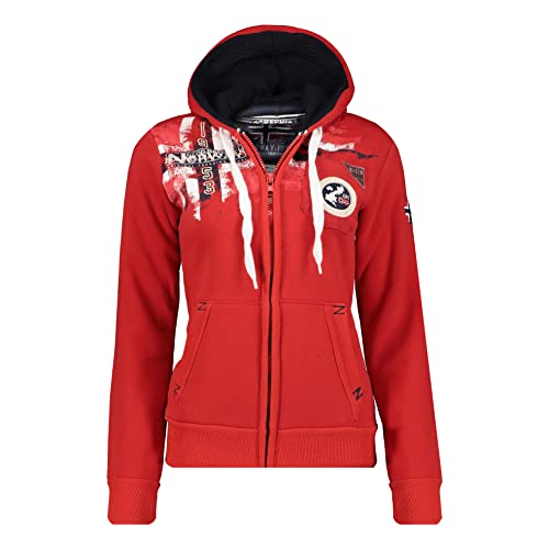 Geographical Norway Fespote Lady - Sudaderas Mujer con Capucha Y Bolsillos - Sudadera Manga Larga Chaqueta Caliente - Cremallera Jersey Mujeres Primavera Verano Otoño Invierno (Rojo L)