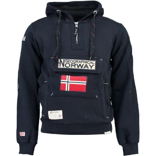 Geographical Norway GYMCLASS Men - Sudadera con Capucha y de Bolsillo Canguro para Hombre - Sudadera con Logo de la Marca y Manga Larga (Azul Marino, XL)