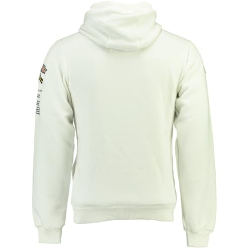 Geographical Norway GYMCLASS Men - Sudadera con Capucha y de Bolsillo Canguro para Hombre - Sudadera con Logo de la Marca y Manga Larga (Blanco, L)