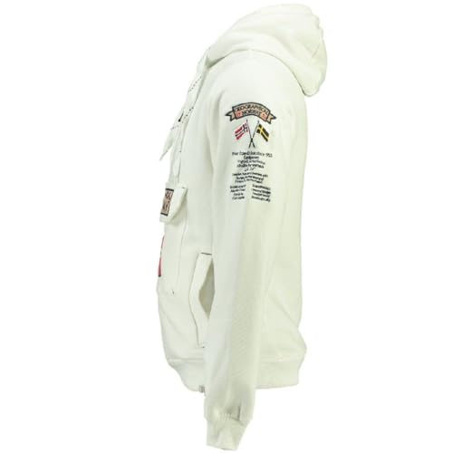 Geographical Norway GYMCLASS Men - Sudadera con Capucha y de Bolsillo Canguro para Hombre - Sudadera con Logo de la Marca y Manga Larga (Blanco, L)