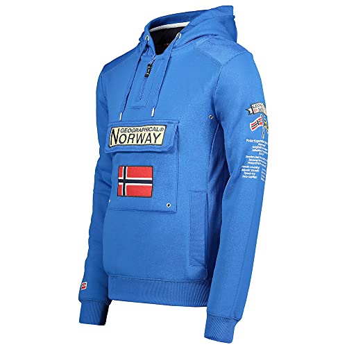 Geographical Norway GYMCLASS MEN - Sudadera De Bolsillo Canguro Para Hombre - Sudadera Con Logo Para Hombre - Sudadera Con Capucha De Manga Larga - Sudadera Sport Regulier (AZUL REAL L)