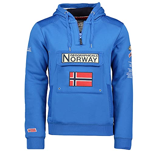 Geographical Norway GYMCLASS MEN - Sudadera De Bolsillo Canguro Para Hombre - Sudadera Con Logo Para Hombre - Sudadera Con Capucha De Manga Larga - Sudadera Sport Regulier (AZUL REAL L)