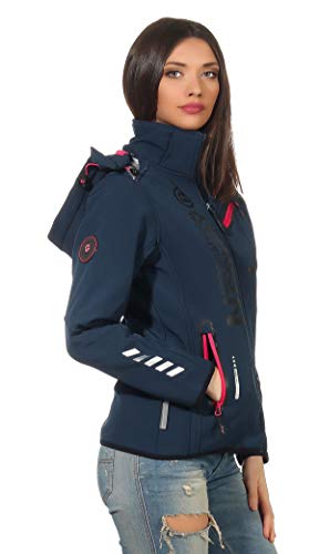 Geographical Norway REINE LADY - Chaqueta Softshell Impermeable Mujer - Chaqueta Capucha Exteriores - Chaqueta Cortavientos Invierno - Actividades Senderismo Aire Libre (azul marino/rosa M) Talla 2