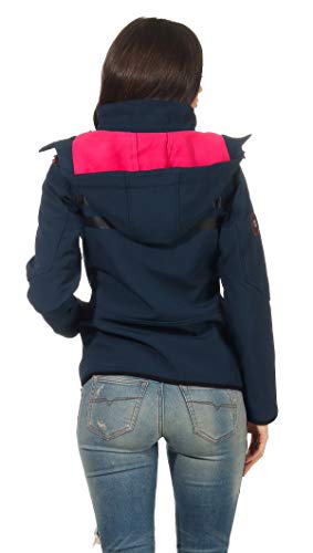 Geographical Norway REINE LADY - Chaqueta Softshell Impermeable Mujer - Chaqueta Capucha Exteriores - Chaqueta Cortavientos Invierno - Actividades Senderismo Aire Libre (azul marino/rosa M) Talla 2