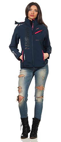 Geographical Norway REINE LADY - Chaqueta Softshell Impermeable Mujer - Chaqueta Capucha Exteriores - Chaqueta Cortavientos Invierno - Actividades Senderismo Aire Libre (azul marino/rosa M) Talla 2