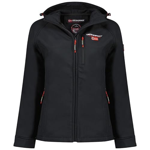 Geographical Norway Tacer Lady - Chaqueta Softshell Mujer Impermeable Con Capucha - Abrigo Mujeres Outdoor Cortavientos Resistente - Senderismo Esquí Otoño Invierno Primavera (Negro M)