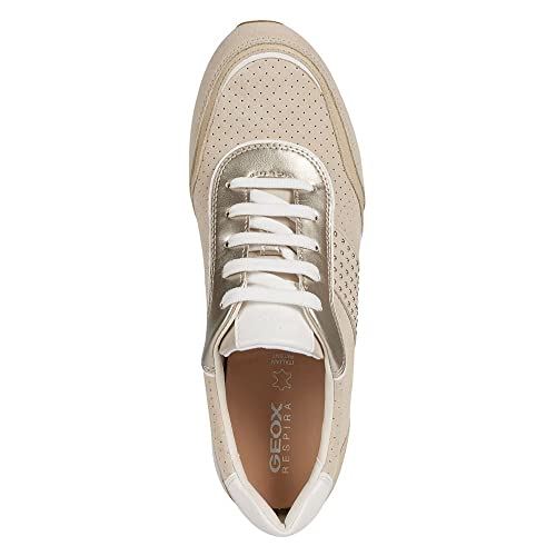 Geox D Tabelya A Sneakers Mujer, Multicolor Cream Lt Gold, 37 EU