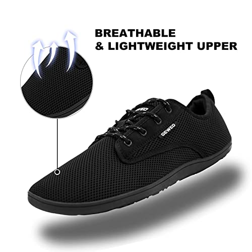 Geweo Hombre Mujer Barefoot Zapatillas Minimalistas Casual de Trail Running Transpirable y Antideslizante Cómodas Zapatos de Ligeras Correr Malla Descalzos Zapatillas, Negro 44 EU