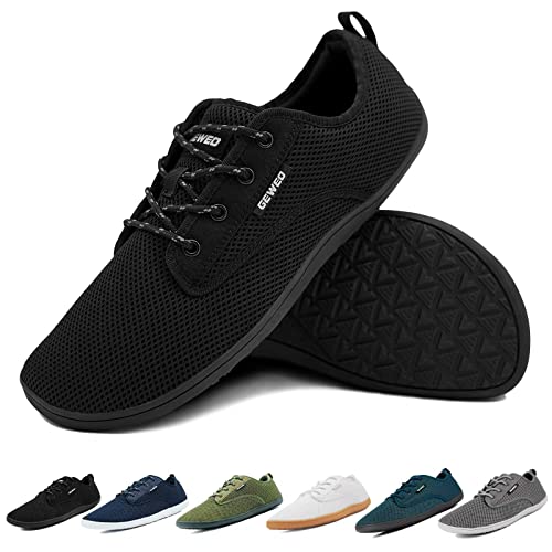 Geweo Hombre Mujer Barefoot Zapatillas Minimalistas Casual de Trail Running Transpirable y Antideslizante Cómodas Zapatos de Ligeras Correr Malla Descalzos Zapatillas, Negro 44 EU