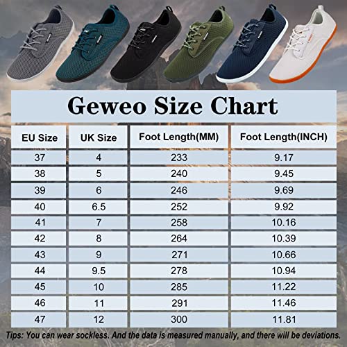 Geweo Hombre Mujer Barefoot Zapatillas Minimalistas Casual de Trail Running Transpirable y Antideslizante Cómodas Zapatos de Ligeras Correr Malla Descalzos Zapatillas, Negro 44 EU