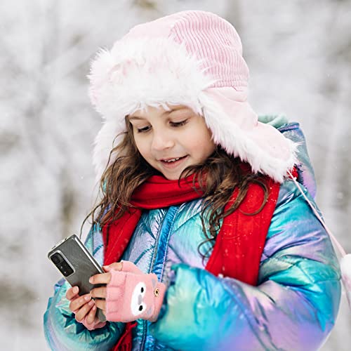 Geyoga 3 Pares Guantes sin Dedos Convertibles con Tapa Abatible de Invierno Cálidos (Azul, Rosa, Azul Marino, Oso)