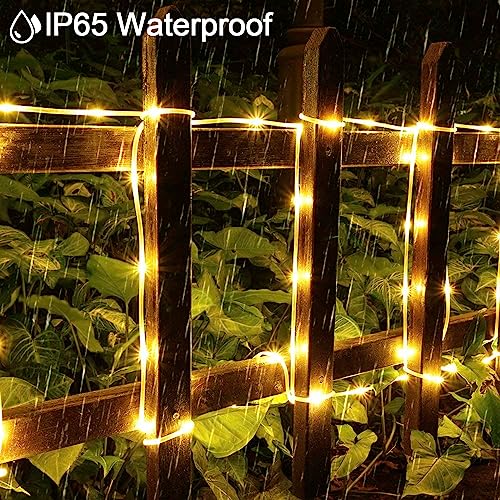 GHONLZIN Solar Cadena de Luces, Impermeable Tubo Iluminación12 Metro 8 Modos 100 LED Manguera Iluminación Solar para Navidad Fiestas Bodas Patio Jardines Festivales Decoración