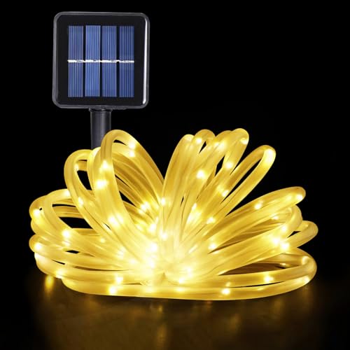 GHONLZIN Solar Cadena de Luces, Impermeable Tubo Iluminación12 Metro 8 Modos 100 LED Manguera Iluminación Solar para Navidad Fiestas Bodas Patio Jardines Festivales Decoración