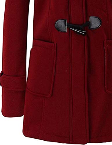 GHYUGR Abrigos con Horn Botones Mujer Invierno Elegantes Slim Chaqueta con Capucha Lana Capa Jacket Sudadera Pullover Outwear Parka,Vino Tinto,XXL