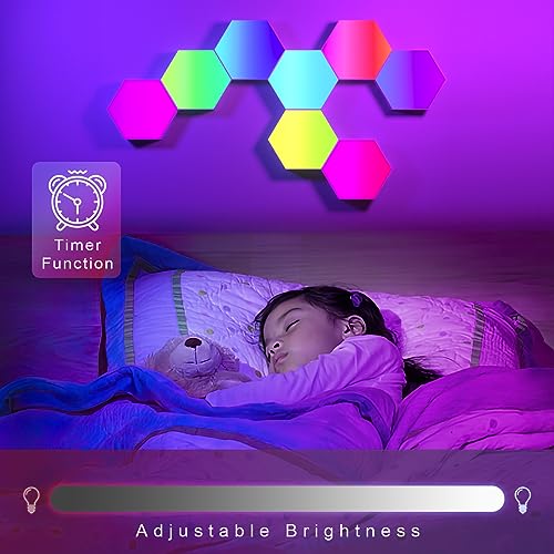 GIACOMO 10 Luces LED Hexagonales para Videojuegos, Panel Hexágono RGB, Luces de Pared Hexagonales Inteligentes para Juegos, Aplicación de Control de Sincronización de Música, Montaje de Geometría