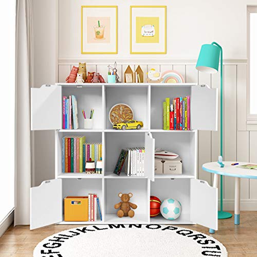 GIANTEX Estantería con 9 Compartimentos, Estantería con Forma de Cubo con 5 Puertas de Madera, para Oficina para Libros, DVD, Juguetes (Blanco)