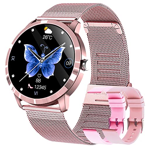 GIFTFIT Reloj Inteligente Mujer, Smartwatch Deportivo a Prueba de Agua IP68, 1.1inch Táctil Completa con Caloría, SpO2, Menstrual Registro, Podómetro Pulsera Actividad Inteligente con iOS Android