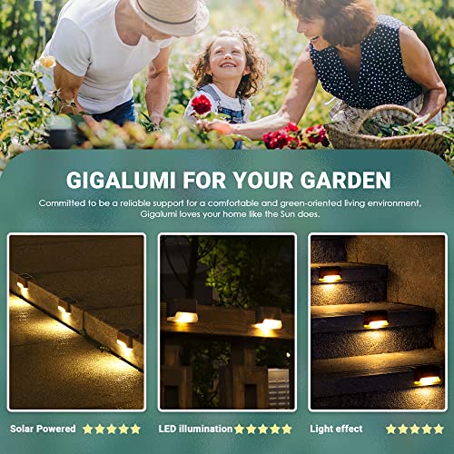 GIGALUMI 12 luces solares para cubierta, acabado de bronce, impermeable, lámpara solar LED para caminos al aire libre, patio, escaleras, escalones y vallas. (Blanco cálido)