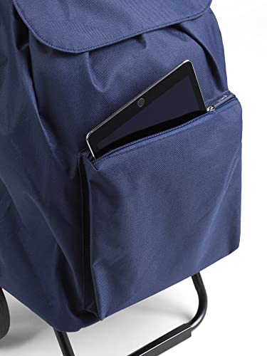 Gimi Argo Urban Carro de la Compra Ligero, Capacidad de Carga 42 Litros, Bolsillo Frontal con Cremallera, con Ruedas Resistentes a la Lluvia, para la Compra de Alimentos,36 x 30 x 94 cm, Azul,Grande