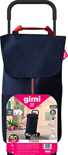 Gimi Twin Urban Azul Carro de la Compra, Fácil de Empujar y Llevar, 50 Litros de Capacidad de Carga, 39 x 52 x 95 cm, Azul, Grande