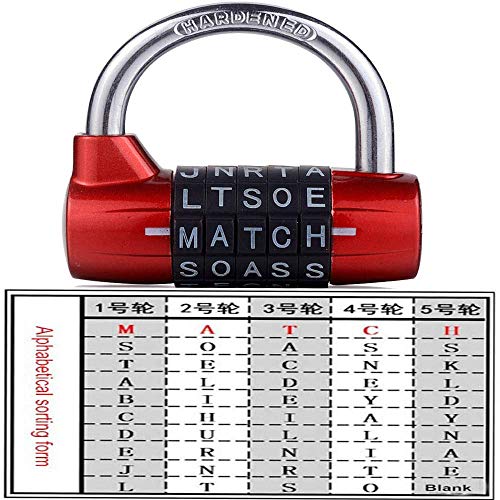 Gimnasio Locker Lock, Candado de Seguridad Robusto de 5 Letras con combinación de contrase?a (Rojo)