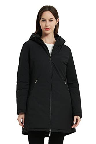 Giolshon Mujer Chaqueta Puffer Reversible Ropa de invierno Moderno Acolchado Cálido Ligero Largo con Capucha Acolchado Abrigo de Espuma 207 Negro XL