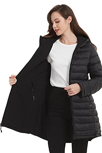 Giolshon Mujer Chaqueta Puffer Reversible Ropa de invierno Moderno Acolchado Cálido Ligero Largo con Capucha Acolchado Abrigo de Espuma 207 Negro XL