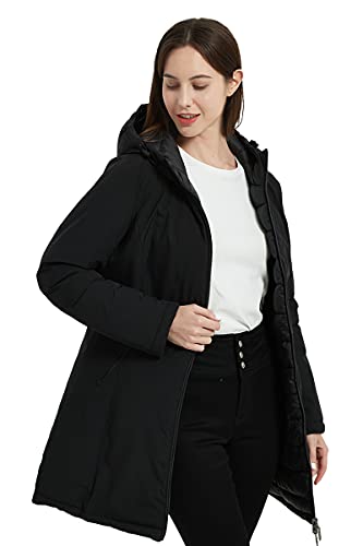 Giolshon Mujer Chaqueta Puffer Reversible Ropa de invierno Moderno Acolchado Cálido Ligero Largo con Capucha Acolchado Abrigo de Espuma 207 Negro XL