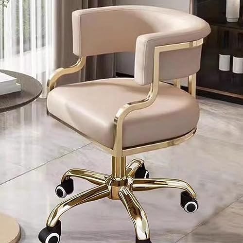 GIZNXBA Silla De Oficina Ergonomica Cuero PU Silla De Trabajo con Reposabrazos Silla De Escritorio Moderna con Ruedas, Ergonómico Tapizado Giratorio Rodante Silla De La Vanidad (Color : /Beige)