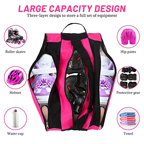 GLAITC Bolsa Patines Bolsa para Patines en Linea Unisex Bolsa de Patinaje sobre Hielo Bolsa Patines 4 Ruedas con Correa de Hombro Ajustable Mochila Patines Roller para Niños Mujeres,Hombres Pink