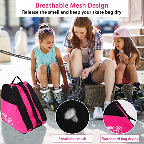 GLAITC Bolsa Patines Bolsa para Patines en Linea Unisex Bolsa de Patinaje sobre Hielo Bolsa Patines 4 Ruedas con Correa de Hombro Ajustable Mochila Patines Roller para Niños Mujeres,Hombres Pink