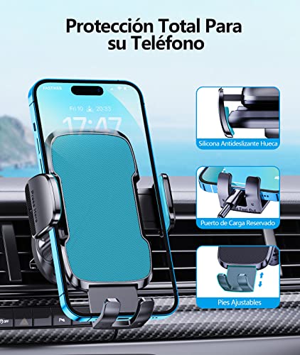 Glangeh Soporte Movil Coche [2023 Gancho Mejorado] para Ventilación de Aire, 360° Rotación Accesorios Movil Coche con Liberación de un Botón, Compatible con iPhone y Otros 4-7”